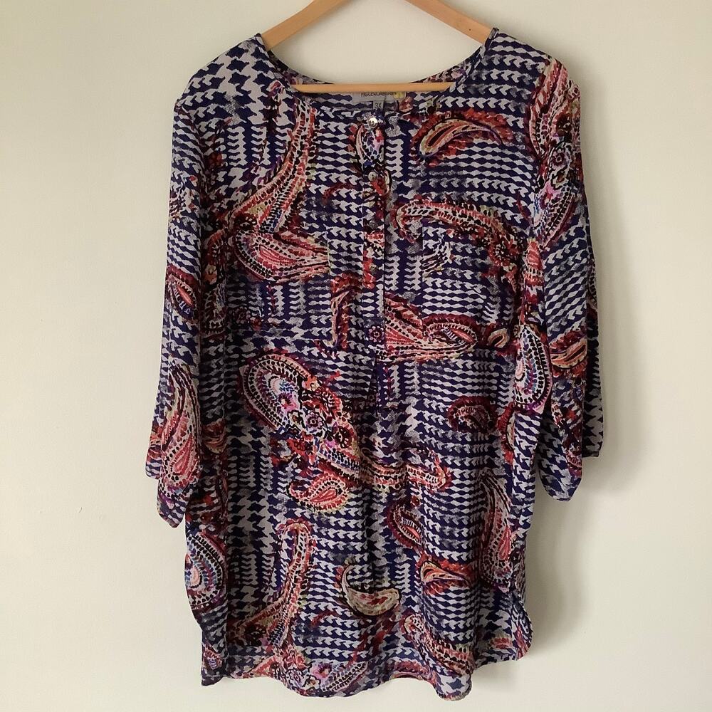 Figueroa & Flower Anthropologie Paisley Houndstooth Button Front Tunic Plus 3X